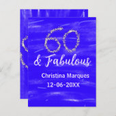 60 & fabulous verjaardag blauw zilver naam datum t briefkaart (Voorkant / Achterkant)