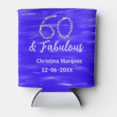 60 & Fabulous Verjaardag Blauw Zilver Naam toevoeg Blikjeskoeler (Voorkant)