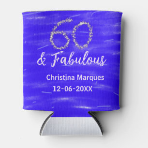 60 & Fabulous Verjaardag Blauw Zilver Naam toevoeg Blikjeskoeler