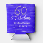 60 & Fabulous Verjaardag Blauw Zilver Naam toevoeg Blikjeskoeler (Achterkant)