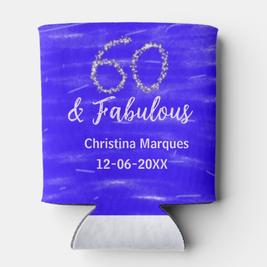 60 & Fabulous Verjaardag Blauw Zilver Naam toevoeg Blikjeskoeler (Achterkant)