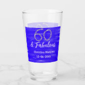 60 & Fabulous Verjaardag Blauw Zilver Naam toevoeg Glas (Achterkant)