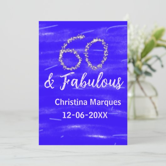 60 & Fabulous Verjaardag Blauw Zilver Naam toevoeg Kaart (Staand voorkant)