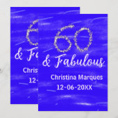 60 & Fabulous Verjaardag Blauw Zilver Naam toevoeg Kaart (Voorkant / Achterkant)