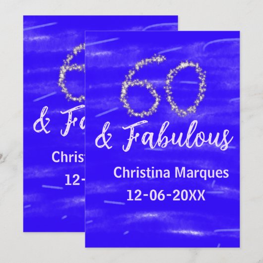 60 & Fabulous Verjaardag Blauw Zilver Naam toevoeg Kaart (Voorkant / Achterkant)