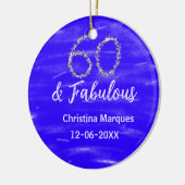 60 & Fabulous Verjaardag Blauw Zilver Naam toevoeg Keramisch Ornament (Links)