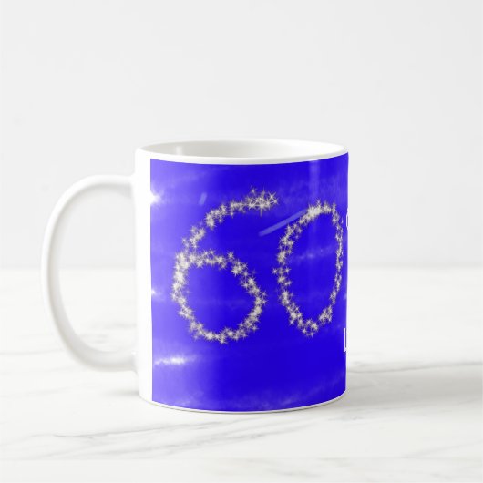 60 & Fabulous Verjaardag Blauw Zilver Naam toevoeg Koffiemok (Links)