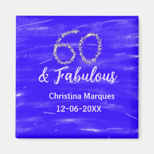 60 & Fabulous Verjaardag Blauw Zilver Naam toevoeg Magneet