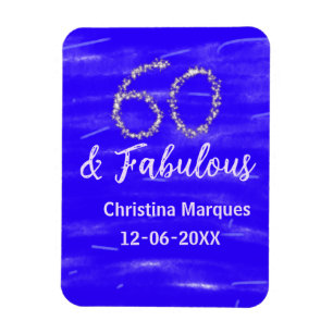 60 & Fabulous Verjaardag Blauw Zilver Naam toevoeg Magneet