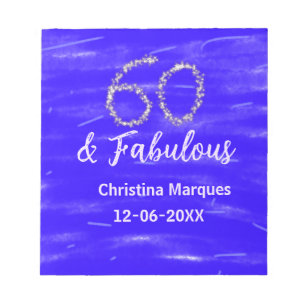 60 & Fabulous Verjaardag Blauw Zilver Naam toevoeg Notitieblok