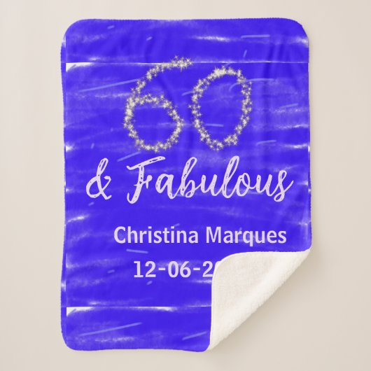 60 & Fabulous Verjaardag Blauw Zilver Naam toevoeg Sherpa Deken (Voorkant)