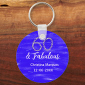 60 & Fabulous Verjaardag Blauw Zilver Naam toevoeg Sleutelhanger (Voorkant)