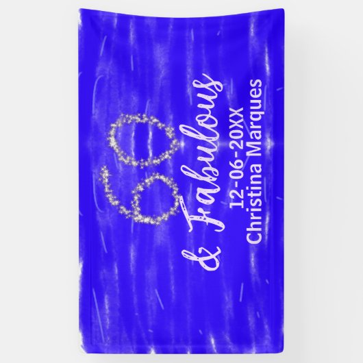 60 & Fabulous Verjaardag Blauw Zilver Naam toevoeg Spandoek (Verticaal)