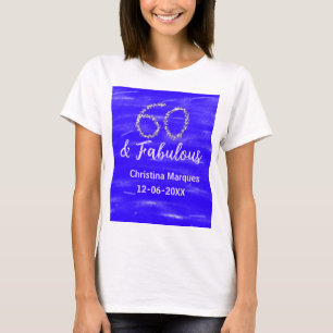 60 & Fabulous Verjaardag Blauw Zilver Naam toevoeg T-shirt