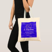 60 & Fabulous Verjaardag Blauw Zilver Naam toevoeg Tote Bag (Voorkant (product))