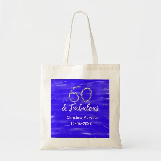 60 & Fabulous Verjaardag Blauw Zilver Naam toevoeg Tote Bag (Voorkant)