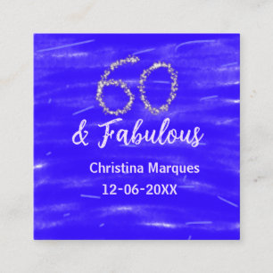 60 & Fabulous Verjaardag Blauw Zilver Naam toevoeg Vierkante Visitekaartje