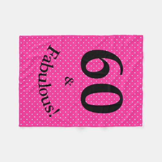 60 & Fabulous Verjaardag Helder Roze Polka Dots Fleece Deken (Voorkant (Horizontaal))