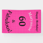 60 & Fabulous Verjaardag Helder Roze Polka Dots Spandoek (Horizontaal)