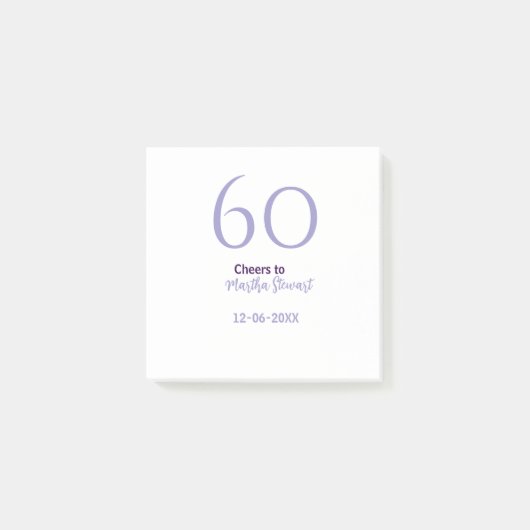 60 & fabulous verjaardag paars vet naam datum stij post-it® notes (Voorkant)