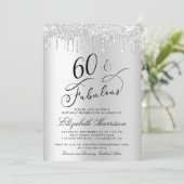 60 Fabulous Zilveren Glitter Verjaardagsfeestje Kaart (Staand voorkant)