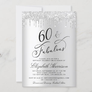 60 Fabulous Zilveren Glitter Verjaardagsfeestje Kaart