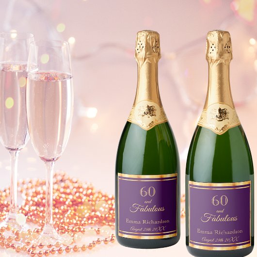 60 Fantastisch paars goud, elegant Sparkling Wijnetiket