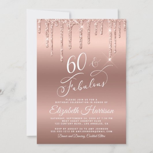 60 Fantastisch Roos Gold Glitter Birthday Party Kaart (Voorkant)