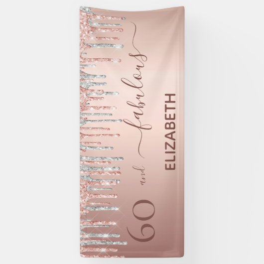 60 Fantastisch verjaardagsfeest roos goudglitter z Spandoek (Verticaal)