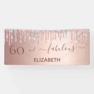60 Fantastisch verjaardagsfeest roos goudglitter z Spandoek
