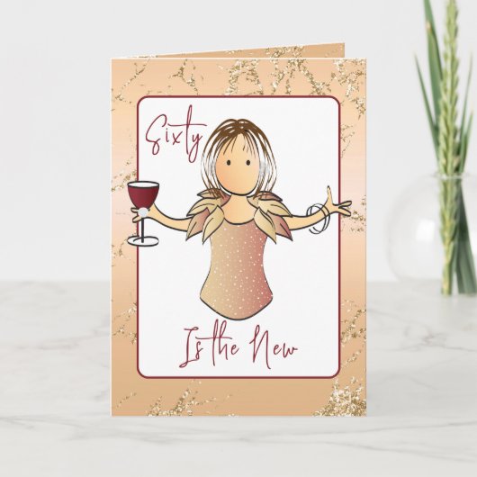 60 Fantastische Glam Cartoon Rode Wijn 60e Verjaar Kaart (Voorkant)