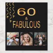 60 Fantastische verjaardag foto collage zwart goud Wijn Etiket (Enkel label)