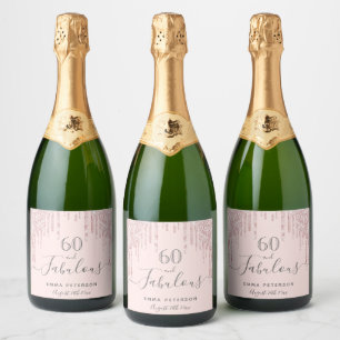 60 Fantastische Verjaardag roos Goud glitter Roze Sparkling Wijnetiket