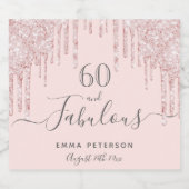 60 Fantastische Verjaardag roos Goud glitter Roze Sparkling Wijnetiket (Enkel label)