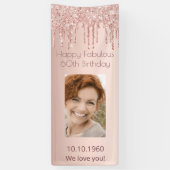 60 Fantastische verjaardag roos gouden foto druipt Spandoek (Verticaal)