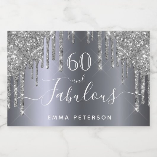 60 fantastische verjaardag Zilveren glitter Sparkling Wijnetiket (Enkel label)