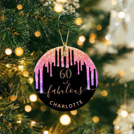 60 Fantastische verjaardag zwarte regenbooglitter  Keramisch Ornament