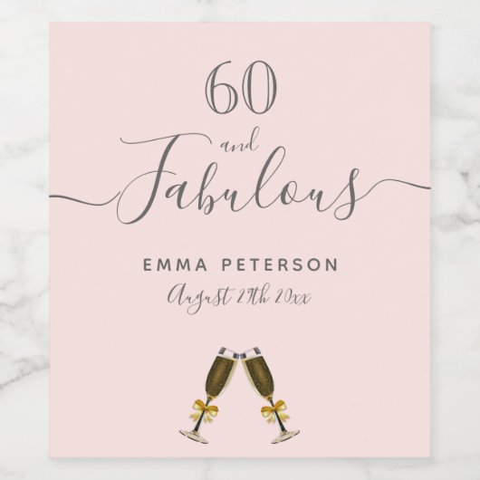 60 fantastische verjaardagsfeest roos goudbruin ro wijn etiket (Enkel label)