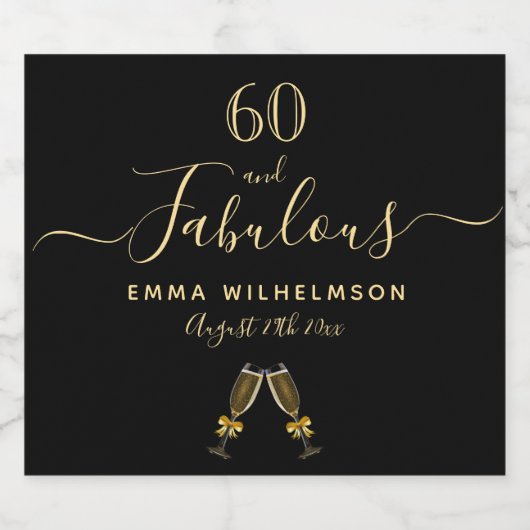 60 fantastische verjaardagsfeest zwart goud sparkling wijnetiket (Enkel label)