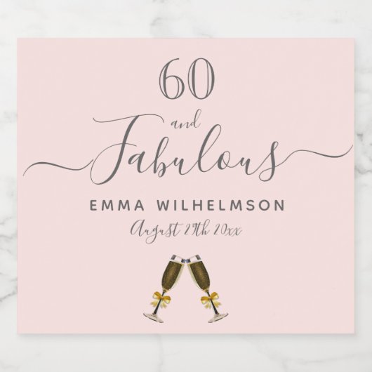 60 fantastische verjaardagsfeestje roos goudroze sparkling wijnetiket (Enkel label)