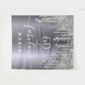 60 feestelijke verjaardagsfeest glinsterende zilve wandkleed (Voorkant (horizontaal))