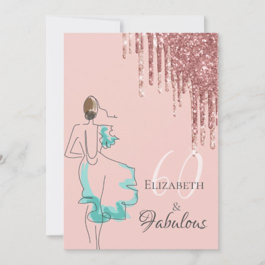 60 feestelijke verjaardagsfeest roze gouden glansd kaart (Voorkant)