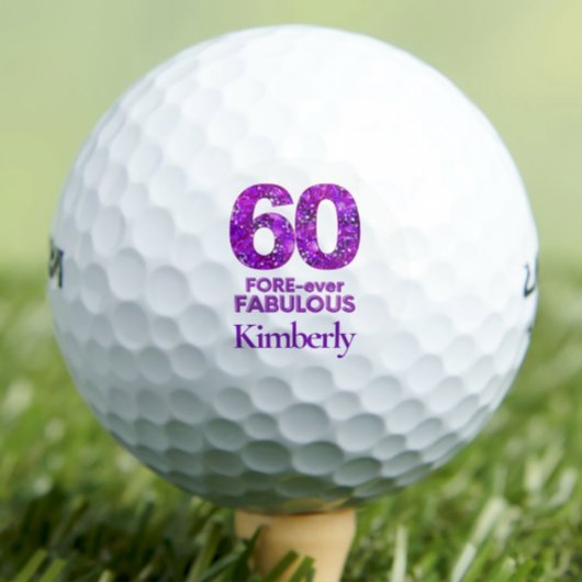 60 FORE-ever Fabulous 60e verjaardag Paarse Bloeme Golfballen