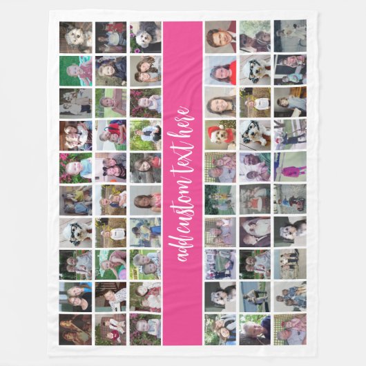 60 Foto Collage Grid - Script Text - hot roze Fleece Deken (Voorkant)