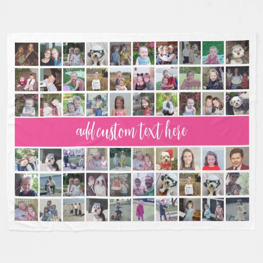 60 Foto Collage Grid - Script Text - hot roze Fleece Deken (Voorkant (Horizontaal))