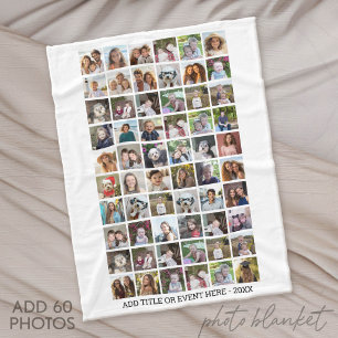 60 Foto Collage Raster - Aangepaste Tekst - Wit Fleece Deken