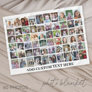 60 Foto Collage Raster - Zwart met Witte Tekst Fleece Deken