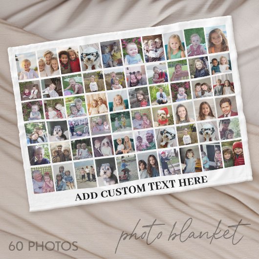 60 Foto Collage Raster - Zwart met Witte Tekst Fleece Deken