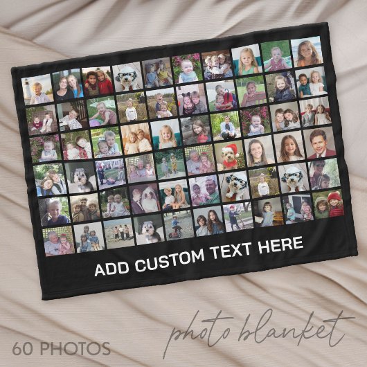 60 Foto Collage Raster - Zwart met Witte Tekst Fleece Deken