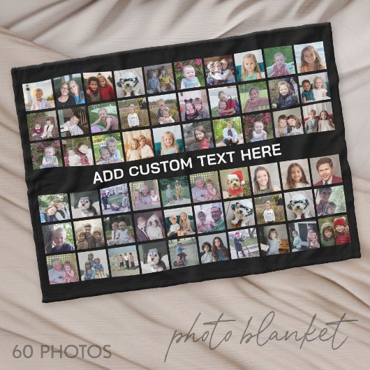 60 Foto Collage Raster - Zwart met Witte Tekst Fleece Deken